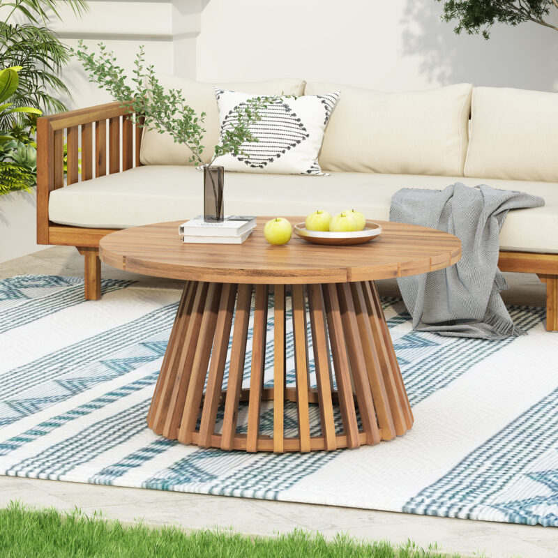 Acacia Wood Patio Coffee Table - Image 7