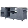 K&K 66.5" Outdoor Kitchen Island for Big Green Egg Grills, Solid Wood Outdoor Grill Cart for Tabletop Grill with Stainless Steel Top, Drawer, Compatible with Large Big Green Egg, Kamado Joe- Grey Blue - Image 13