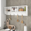 White Entryway Wall Mounted Coat Rack with 4 Dual Hooks Living Room Wooden Storage Shelf - Image 2