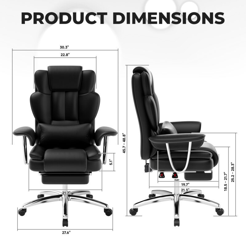 Office Chair, Big and Tall Executive Office Chair with Footrest, Leather Computer Chair, Ergonomic Reclining Chair High Back, Large Home Office Chair - Image 5