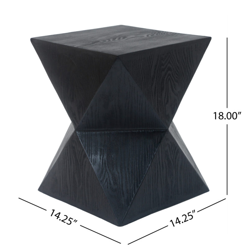14.25" Black Prismatic Symmetry Concrete Side Table with Smooth Wood Grain Texture and Modern Prismatic Shape – Weather-Resistant Accent for Patio, Garden, or Balcony - Image 3