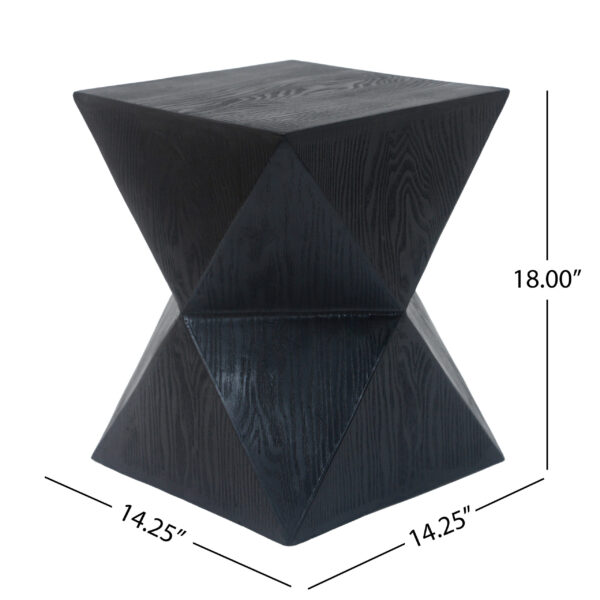 14.25" Black Prismatic Symmetry Concrete Side Table with Smooth Wood Grain Texture and Modern Prismatic Shape – Weather-Resistant Accent for Patio, Garden, or Balcony