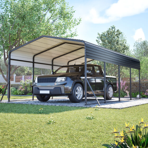 cropped-1-3-4.jpg 13x20 FT Metal Carport,Garage with Upgraded Triangle Reinforced Frame&4 Poles,Galvanized Steel Hardtop Roof,Heavy-Duty All-Weather Shelter for Car,Truck,Boat,Outdoor Storage - Image 1