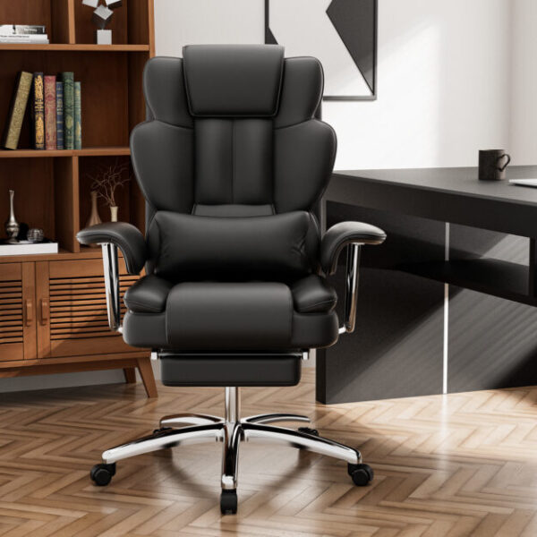 Office Chair, Big and Tall Executive Office Chair with Footrest, Leather Computer Chair, Ergonomic Reclining Chair High Back, Large Home Office Chair