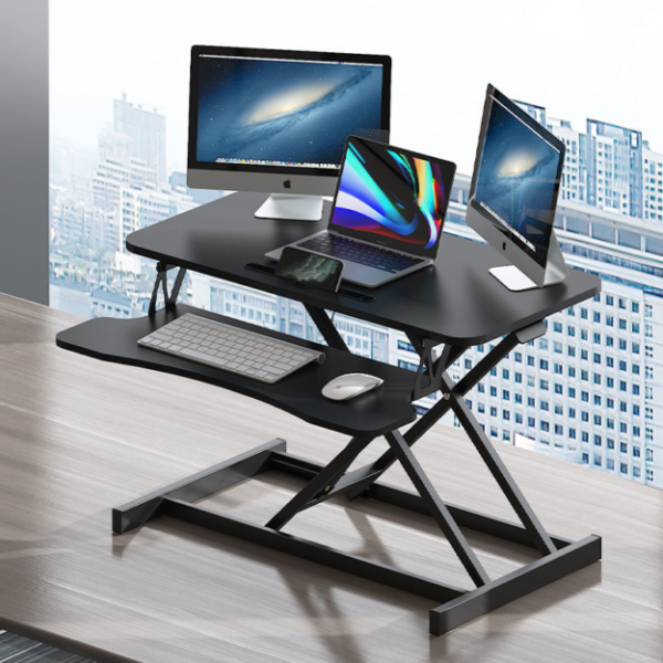 32 Inch Desk Converter, Height Adjustable Sit to Stand Riser, Dual Monitor and Laptop Workstation with Wide Keyboard Tray