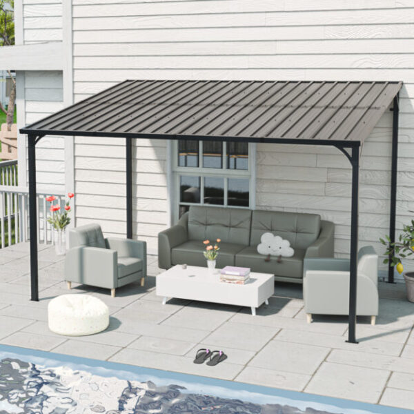 Outdoor Pergola, 12' x 8' Outdoor Pergola for Patio, Large 8x12 Galvanized Steel Lean to Wall-Mounted Pergolas for outdoor barbecues and family gatherings