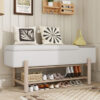 TREXM Farmhouse Upholstered Storage Bench with Hidden Compartment, Modern Entryway Bench for Living Room, Entryway, and Hallways