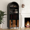 71"Farmhouse Arched Wine Bar Cabinet: tall arched display cabinet , arch black cabinets &coffee bar, whiskey station with wine rack and Wine Glass Holder - Liquor Bars Cabinet for Living Dining Room