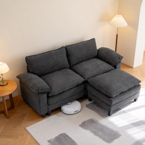 YI DANICA Modular Cloud Couch Sectional, Comfy Deep Seat Sectional Sofa with Moveable Ottoman, Over-Sized Modular Cloud Sofa, Cloud Couches for Living Room (Black, 2 Seater & 1 Ottoman)