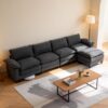 YI DANICA Modular Cloud Couch Sectional, Comfy Deep Seat Sectional Sofa with Moveable Ottoman, Over-Sized Modular Cloud Sofa, Cloud Couches for Living Room (Black, 4 Seater & 1 Ottoman)