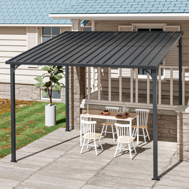 cropped-76-2.jpg Outdoor Pergola 8' x 10' Metal Inclined Roof Pergolas Waterproof Wall-mounted iron sheet shed Gazebo for Patio,Garden,Yard - Image 1