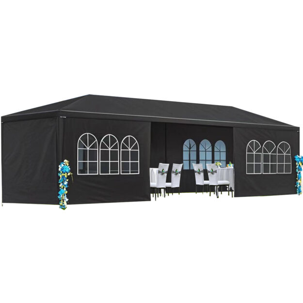 cropped-7f56b80f09028c82e84b66ee971ac8f8.jpg 10x30' Wedding Party Canopy Tent Outdoor Gazebo with 8 Removable Sidewalls Black Color - Image 1