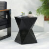 14.25" Black Prismatic Symmetry Concrete Side Table with Smooth Wood Grain Texture and Modern Prismatic Shape – Weather-Resistant Accent for Patio, Garden, or Balcony