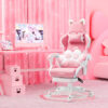 Cat Ears Pink Gaming Chair - Pink PU Leather Ergonomic Reclining Office Chair with Footrest, 310lb Capacity, 6-Position Recline, 360° Swivel