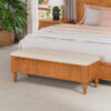 50.8-inch Multi-Functional Storage Ottoman Bench-Solid Rubberwood Bed End Bench with Linen Seat, Storage Bench for Bedroom, Entryway Shoe Organizer for Bedroom, Living Room, Entryway, Closet, Natural