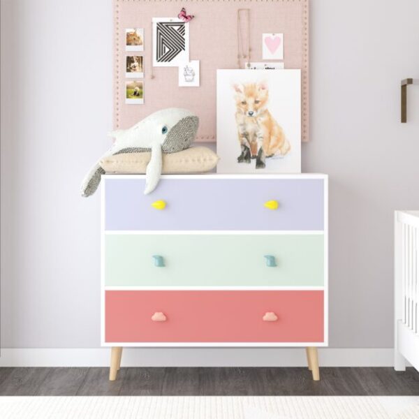 Kids 3 Drawer Dresser, Baby Nightstand for Bedroom, Storage Cabinet for Toddler Child for Living Room, Toddler Room, Nursery, Closet, Apartment (Colorful)