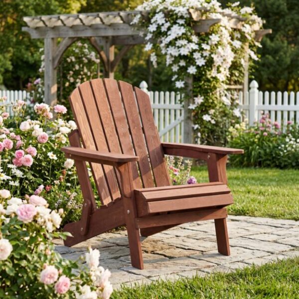Oversize Wooden Outdoor Folding Adirondack Chair with Pre-Assembled BackRest & SeatBoard, Wood Patio Chair for Garden Backyard Porch Pool Deck Firepit