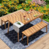 GO 3 Pieces Acacia Wood Table Bench Dining Set For Outdoor & Indoor Furniture With 2 Benches, Picnic Beer Table for Patio, Porch, Garden, Poolside, Natural