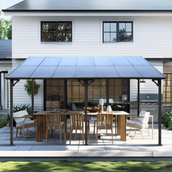 10' x 14' Outdoor Pergola Gazebo,Wall-Mounted Lean to Metal Awning Gazebo with Roof,Large Heavy Duty for Patio,Decks,Backyard