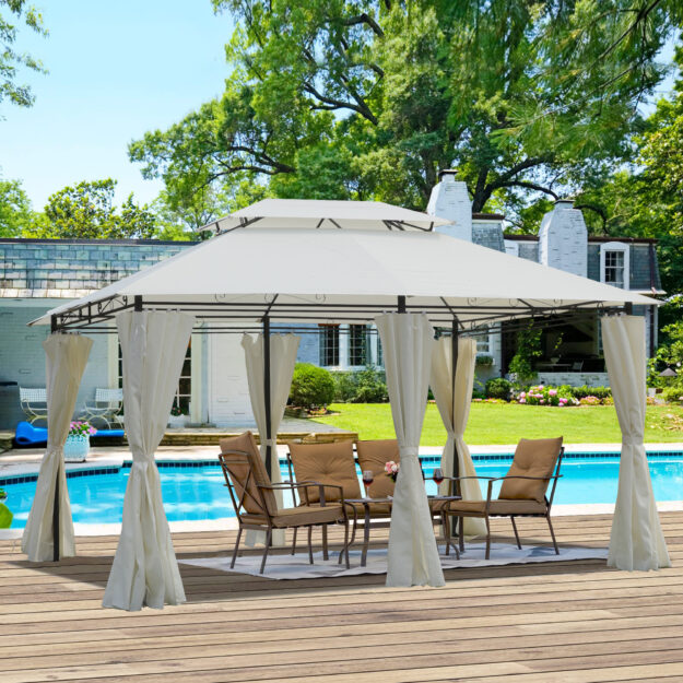cropped-Lifestyle-Main-Image-54.jpg 13x10 Outdoor Patio Gazebo Canopy Tent With Ventilated Double Roof And SideWall(Detachable Curtain Included On All Sides),Suitable for Lawn, Garden, Backyard and Deck,BEIGE - Image 1