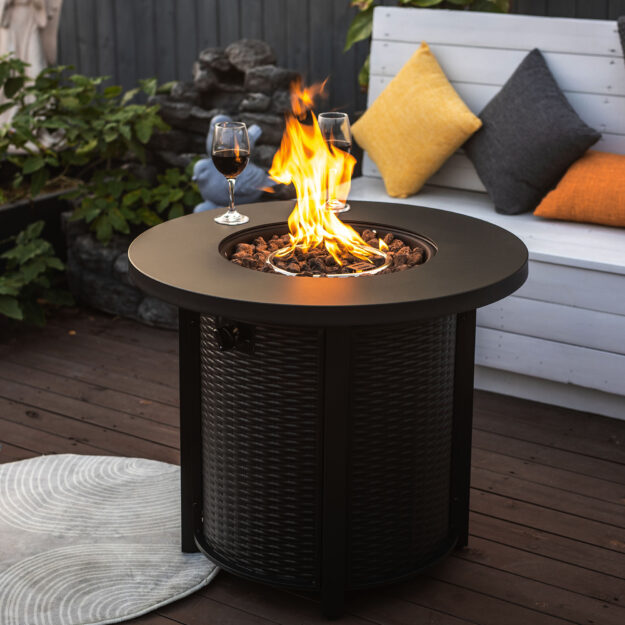 cropped-Lifestyle-Main-Image-60.jpg 30" Propane Gas Fire Pit Table, 50000 BTU Round Steel Fire Pit for Outside Patio Deck Garden Courtyard-Black - Image 1