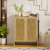 42.5" Tall Rattan Shoe Cabinet with Doors, 6-Tier Shoe Storage Cabinet with Adjustable Shelves, Wooden Freestanding Shoe Organizer Shoe Cabinet for Entryway,Hallway,Living Room