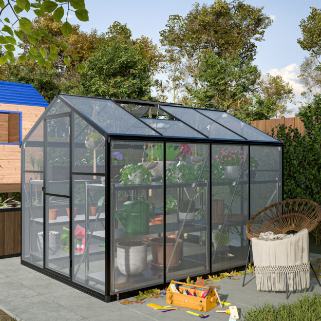 cropped-a5a44bdd96f6749694d8d0174df30680.jpg 6x8 FT Greenhouse for Outdoors, Polycarbonate Greenhouse with Quick Setup Structure and Roof Vent, Aluminum Large Walk-in Greenhouse for Outside Garden Backyard, Black - Image 1