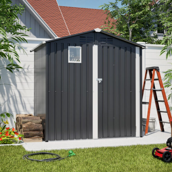 Metal Outdoor Storage Shed 6FT x 4FT, Steel Utility Tool Shed Storage House , Metal Sheds Outdoor Storage for Backyard Garden Patio Lawn (6' x 4'),Gray