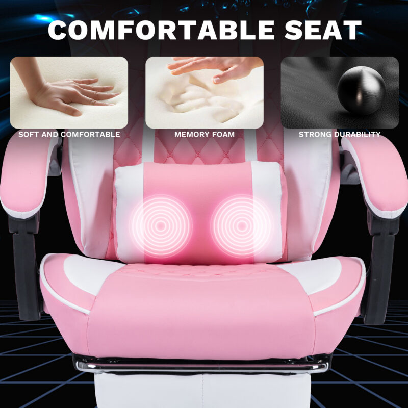 Ergonomic Video Gamer Chairs,Computer Gaming Chairs with Massage Lumbar Support and footrest,Racing Style Computer Chair Adjustable Headrest for Adults,Pink White - Image 7