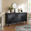 60" Premium Rustic American Farmhouse Credenza in Elegant Black - Symmetrical Sunburst Door Design, Heavy-Duty TV Stand with Adjustable Shelves, Black Wood Storage Cabinet - Image 8