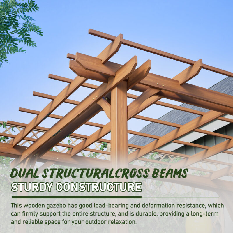 12 x 10 FT Outdoor Wood Pergola, Wooden Grape Pergola for Climbing Plant Support for Garden, Patio, Backyard, Deck, Brown - Image 7