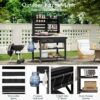K&K 64.9"H Outdoor Potting Bench Table with Lockable Wheels, Solid Wood Outdoor Kitchen Island with Upper Hutch, Stainless Steel Top, Towel Rack ,Outdoor Storage for Grilling, Lawn Garden -Grey Blue - Image 21