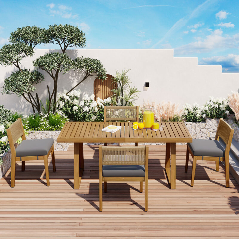 U_Style Multi-person Outdoor Acacia Wood Dining Table and Chair Set, Thick Cushions, Suitable for Balcony, Vourtyard, and Garden - Image 10