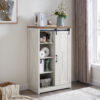 5 Drawers Dresser w/Sliding Barn Door, Farmhouse Modern Tall Dresser 5 Chest of Drawers, Storage Organizer Dresser for Bedroom, Hallway, Living Room, Kids Room WHITE - Image 4