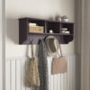 White Entryway Wall Mounted Coat Rack with 4 Dual Hooks Living Room Wooden Storage Shelf - Image 17