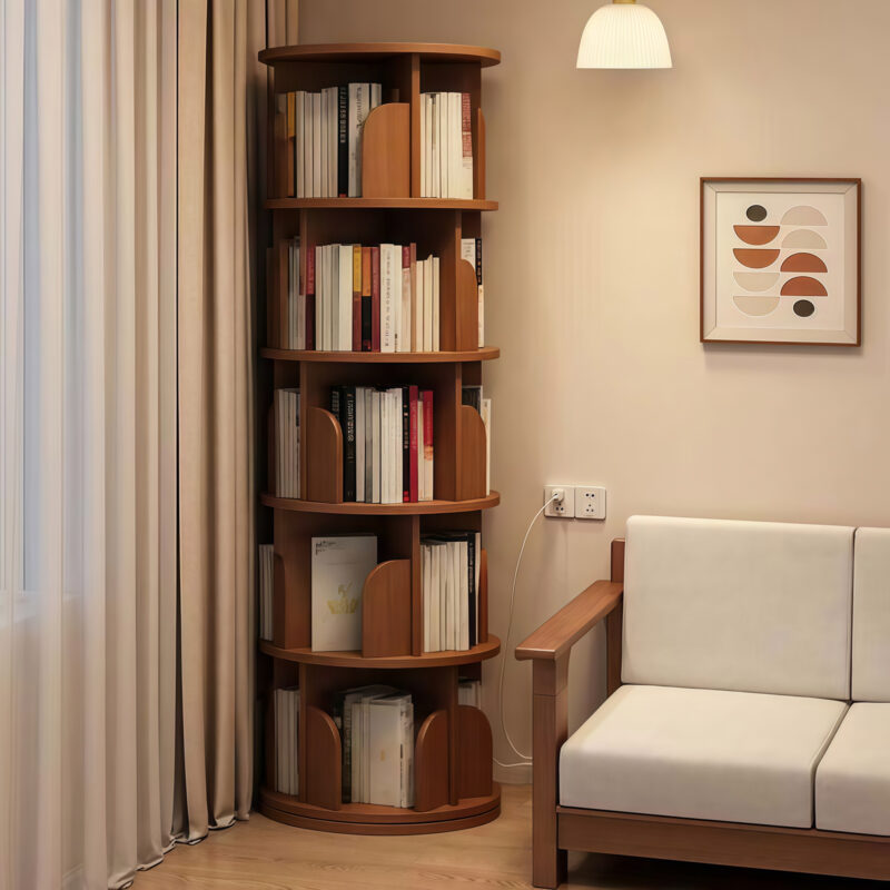 5 Tier Rotating Bookshelf, 360° Display Round Spinning Bookshelf, Space-Saving, Small Space Rotating Bookshelf Tower for Bedroom, Living Room, Home, Office, Wood Color - Image 7