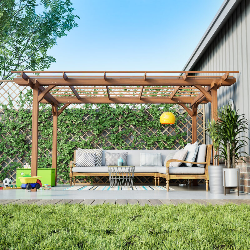12 x 10 FT Outdoor Wood Pergola, Wooden Grape Pergola for Climbing Plant Support for Garden, Patio, Backyard, Deck, Brown - Image 6