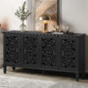 60" Antique Buffet Cabinet with Floral Carvings with Solid Wood Legs&Antique Brass Handles&Adjustable Shelves, TV Stand for 65''+ TV, Sideboard for Living Room,Dining Room (Black) - Image 2