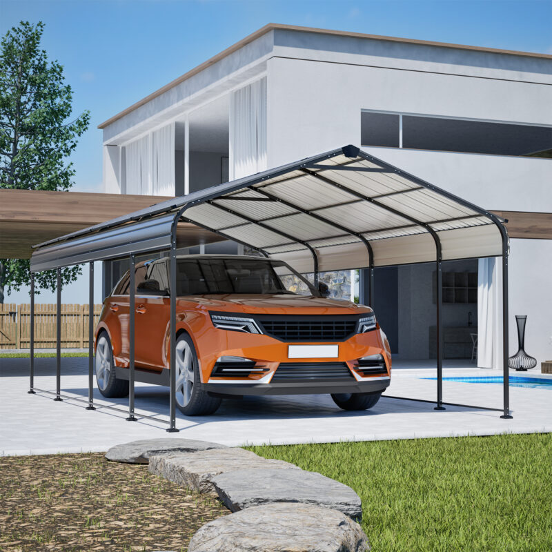 12X20 FT Metal Carport, Outdoor Car Shelter All Weather, Heavy Duty Outdoor Galvanized Car Shelter for Car Boat Truck and SUVs Black - Image 6
