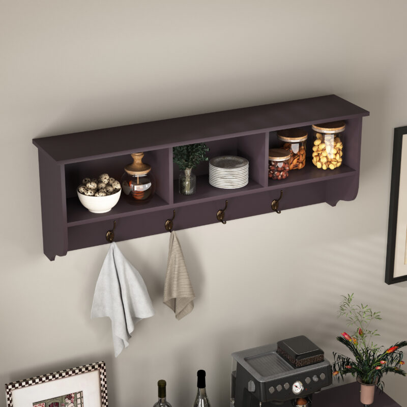 White Entryway Wall Mounted Coat Rack with 4 Dual Hooks Living Room Wooden Storage Shelf - Image 16