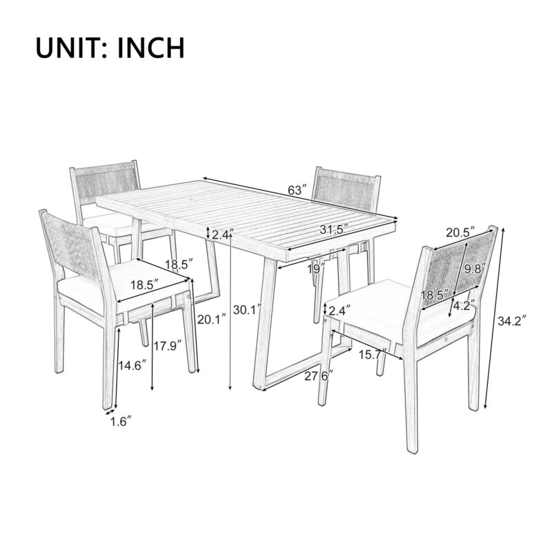U_Style Multi-person Outdoor Acacia Wood Dining Table and Chair Set, Thick Cushions, Suitable for Balcony, Vourtyard, and Garden - Image 7