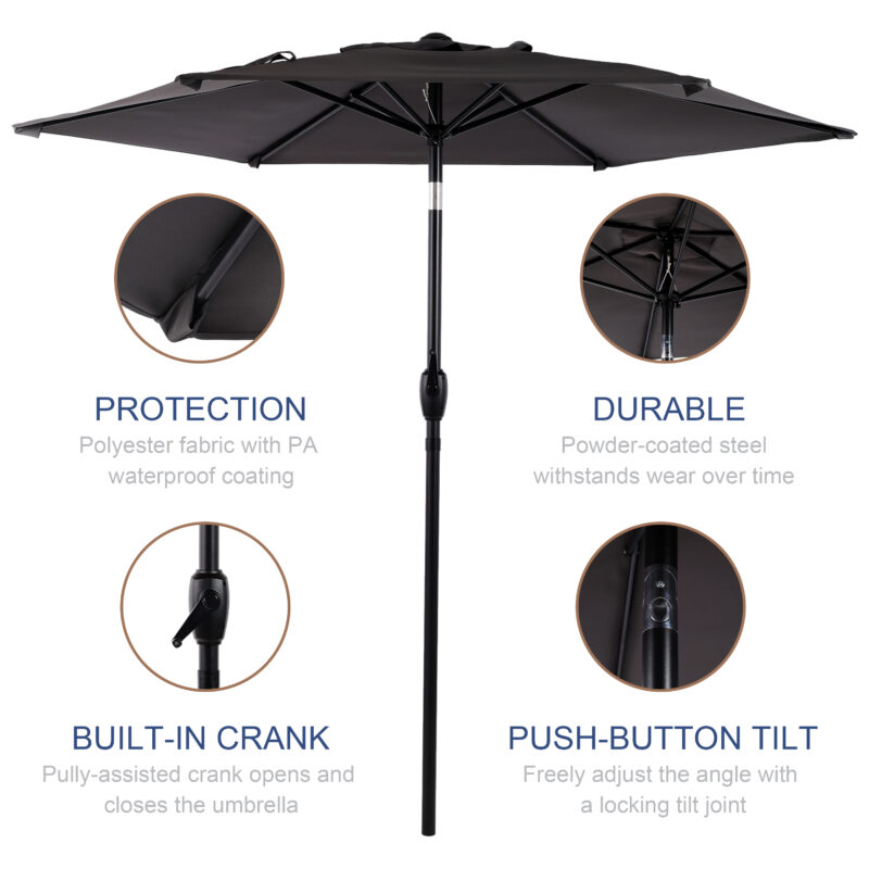 10FT Patio Umbrella, Outdoor Market Yard Umbrella, Sun Shade Umbrella with Push Button Tilt and Crank Mechanism for Garden, Deck, Pool and Backyard, Not Include Umbrella Base - Image 12
