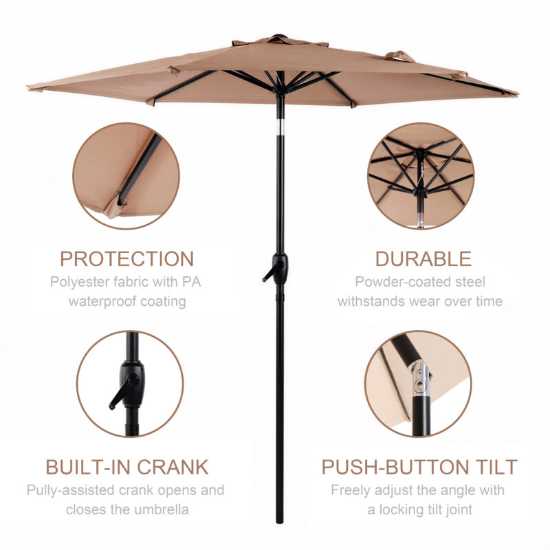 10FT Patio Umbrella, Outdoor Market Yard Umbrella, Sun Shade Umbrella with Push Button Tilt and Crank Mechanism for Garden, Deck, Pool and Backyard, Not Include Umbrella Base - Image 26