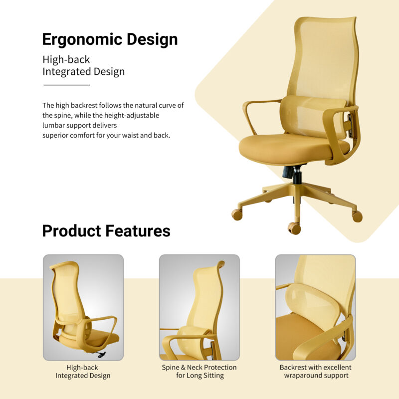 Ergonomic Colorful Office Chair 350LBS Home Office Mesh Breathable High Back, With Adjustable Lumbar Support Computer Chair, Integrated Molded Foam Seat Cushion, Fireproof - Image 7