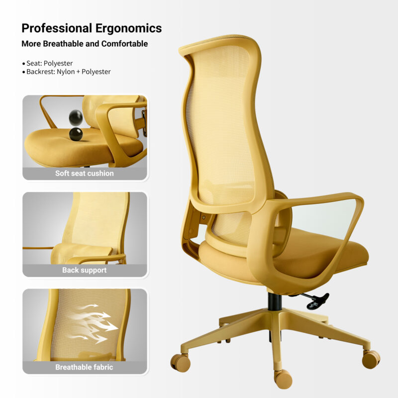 Ergonomic Colorful Office Chair 350LBS Home Office Mesh Breathable High Back, With Adjustable Lumbar Support Computer Chair, Integrated Molded Foam Seat Cushion, Fireproof - Image 3
