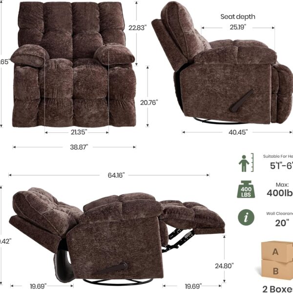 Oversized Rocker Recliner Chair 42” Power Swivel Recliner for Living Room Overstuffed Extra Wide Rocking Recliners with Breathable Soft Fabric Up to 400lbs