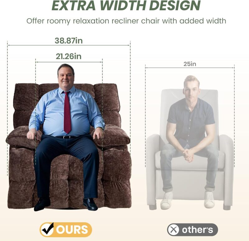 Oversized Rocker Recliner Chair 42” Power Swivel Recliner for Living Room Overstuffed Extra Wide Rocking Recliners with Breathable Soft Fabric Up to 400lbs - Image 3