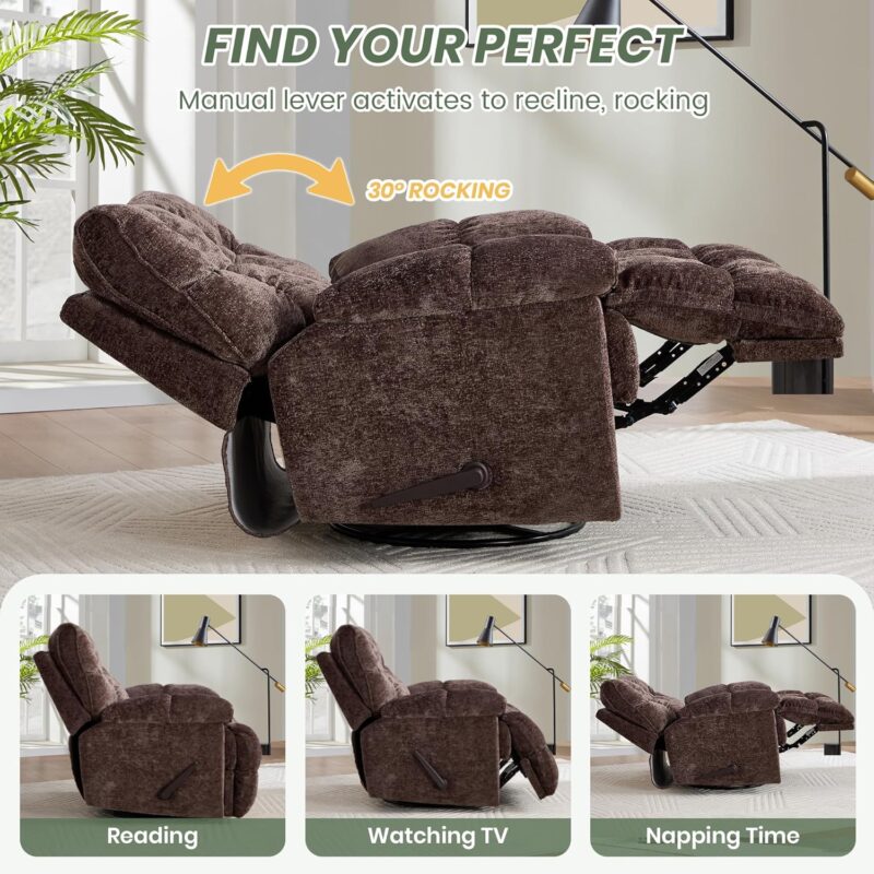 Oversized Rocker Recliner Chair 42” Power Swivel Recliner for Living Room Overstuffed Extra Wide Rocking Recliners with Breathable Soft Fabric Up to 400lbs - Image 4