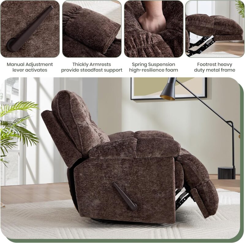Oversized Rocker Recliner Chair 42” Power Swivel Recliner for Living Room Overstuffed Extra Wide Rocking Recliners with Breathable Soft Fabric Up to 400lbs - Image 5