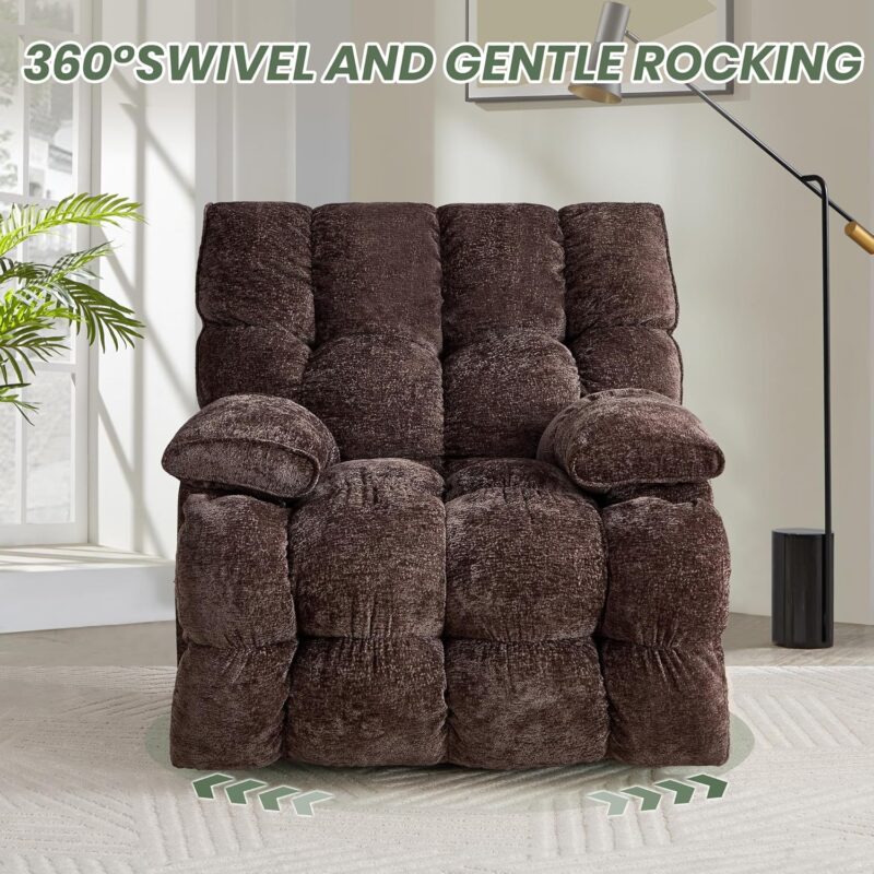 Oversized Rocker Recliner Chair 42” Power Swivel Recliner for Living Room Overstuffed Extra Wide Rocking Recliners with Breathable Soft Fabric Up to 400lbs - Image 6